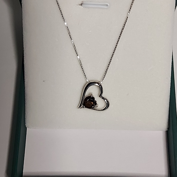 SMOKY QUARTZ HEART PENDANT NECKLACE 925SS - Picture 6 of 11